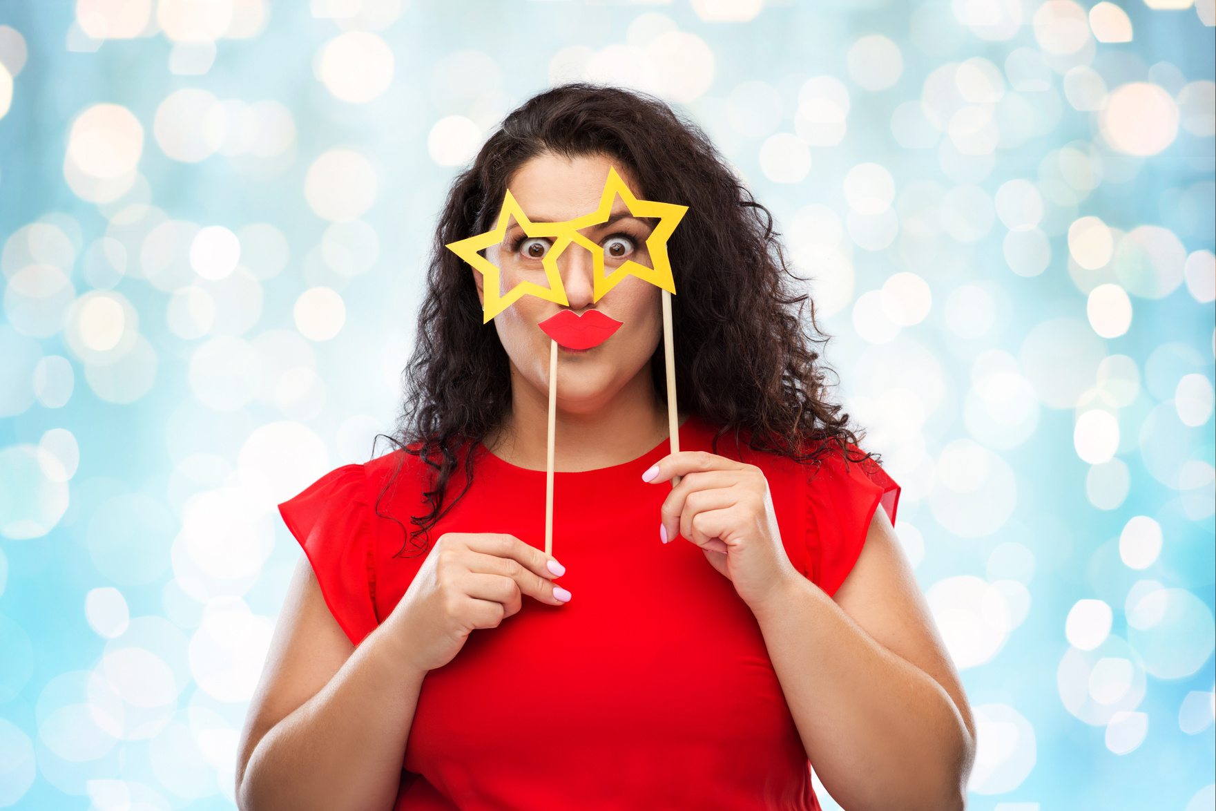 Funny Woman with Photo Booth Props 